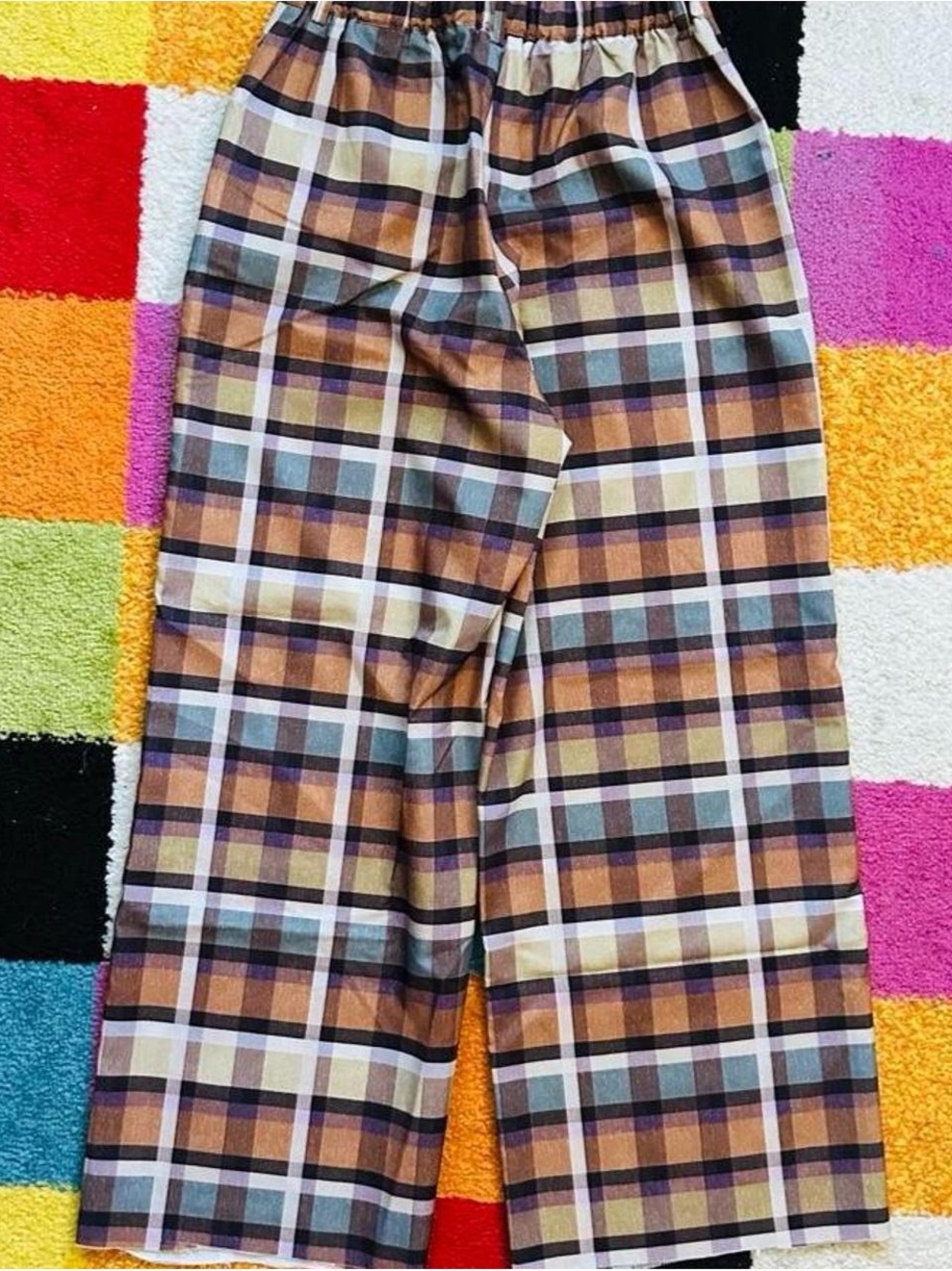 Plaid Wide-Leg Pants in Brown Multi